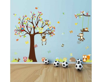 Tree Zoo Wall Sticker for Nursery, Squirrel, Fox,Owls, Monkey Wall Decal Tree Zoo Wall Sticker for Nursery, Squirrel, Fox,Owls, Monkey Wall Decal