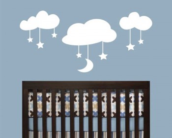 Moon and Stars on the Clouds Nursery Vinyl Decal Children Sticker