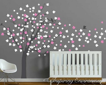 Cherry Blossom Tree Wall Decal with Birds Vinyl Tree Decal Cherry Blossom Tree Wall Decal with Birds Vinyl Tree Decal