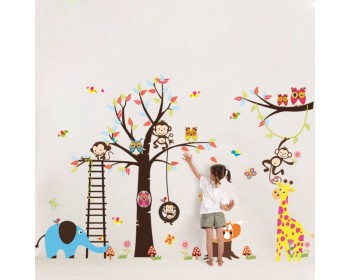 Tree Wall Sticker with Squirrel, Fox, Mushroom, Owls, Monkey, Birds, Giraffe, Elephant Zoo  Tree Wall Sticker with Squirrel, Fox, Mushroom, Owls, Monkey, Birds, Giraffe, Elephant Zoo