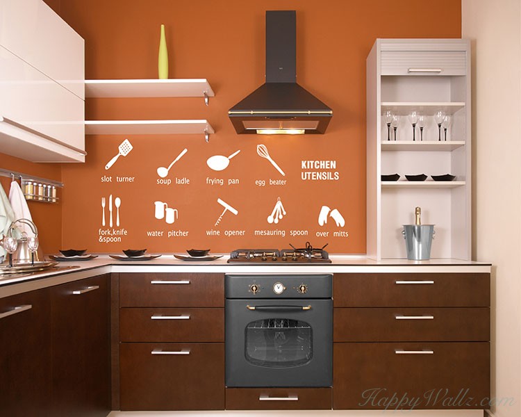 A Set of Kitchen Ware Vinyl Decals Modern Wall Art Sticker