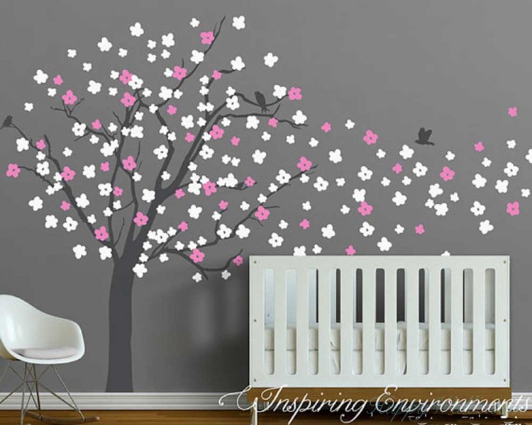 Cherry Blossom Tree Wall Decal with Birds